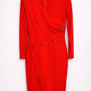 Elegant Red Button-Detail Dress